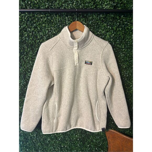 L.L. Bean Snap Tool Pullover Size Medium Petite Cream - Picture 1 of 4